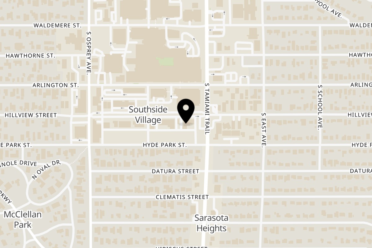 Map showing the location of J's Korean Food on 1962 Hillview St in Sarasota